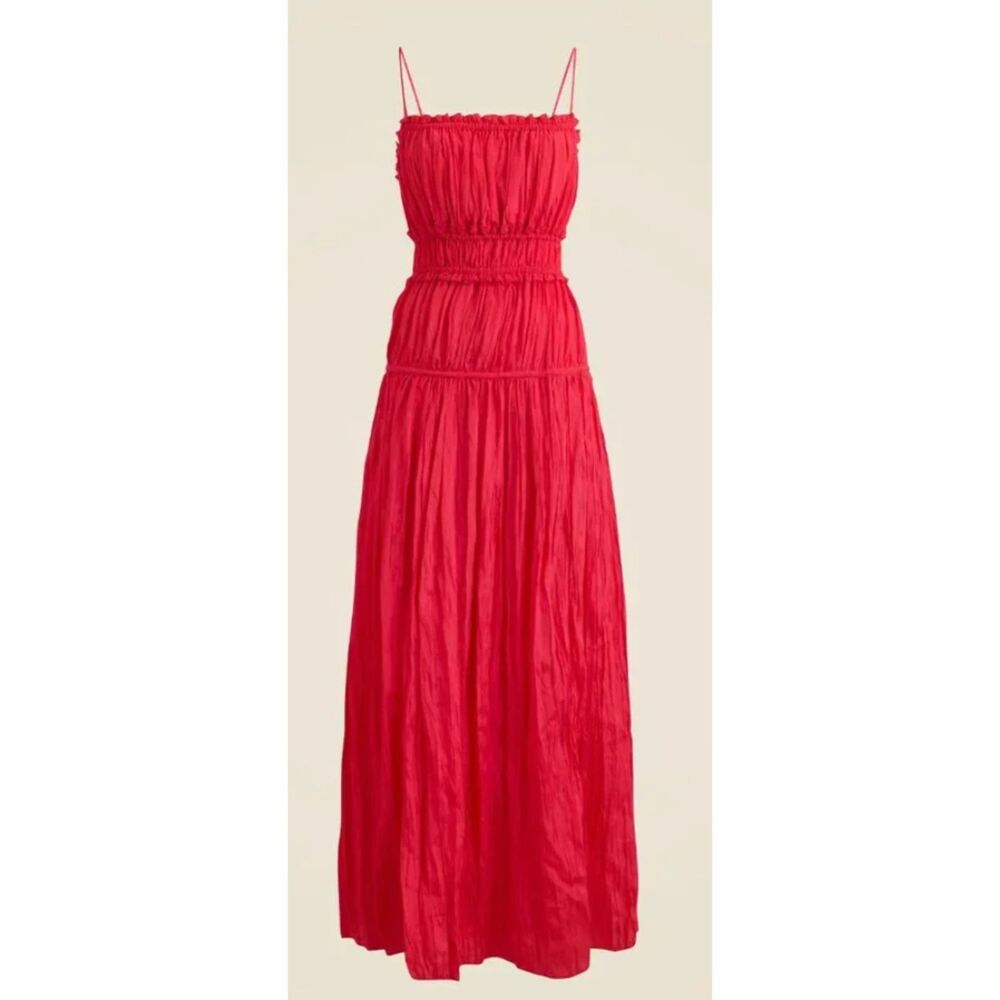 J.Crew Crinkled Ruffle Trim Dress Strawberry Pink Size XXS New